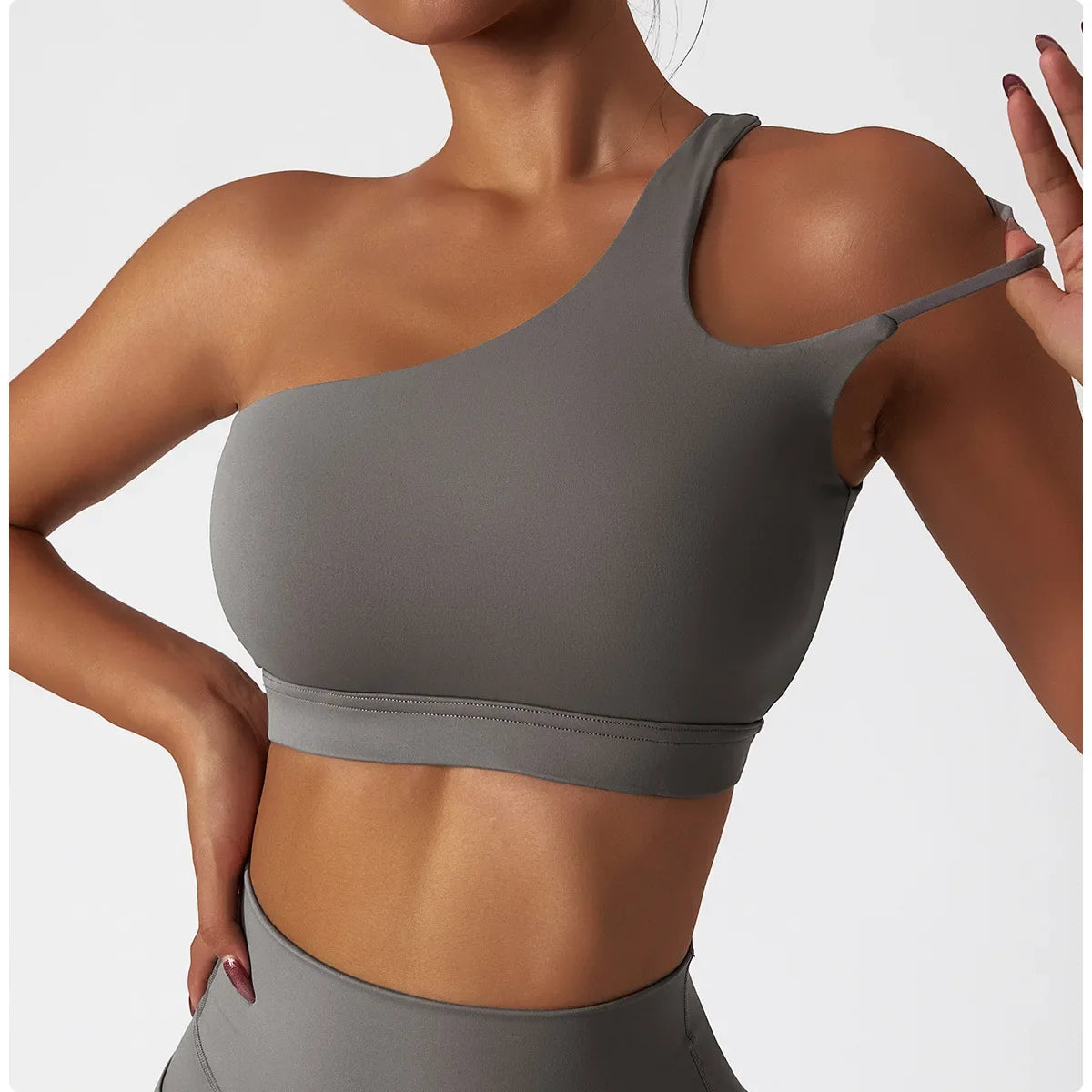 Comfort Single Strap Yoga Bra Chest Pad Running Sports Bra Gym Top Women Stretch Pull Up Underwear Women Vest Fitness Tank Top