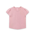 Women's Fashion Casual Puff Sleeve Casual Top Pink Puff Sleeve Knit Top Round Neck Ribbed Back Zipper Casual Style T-Shirt 60BW