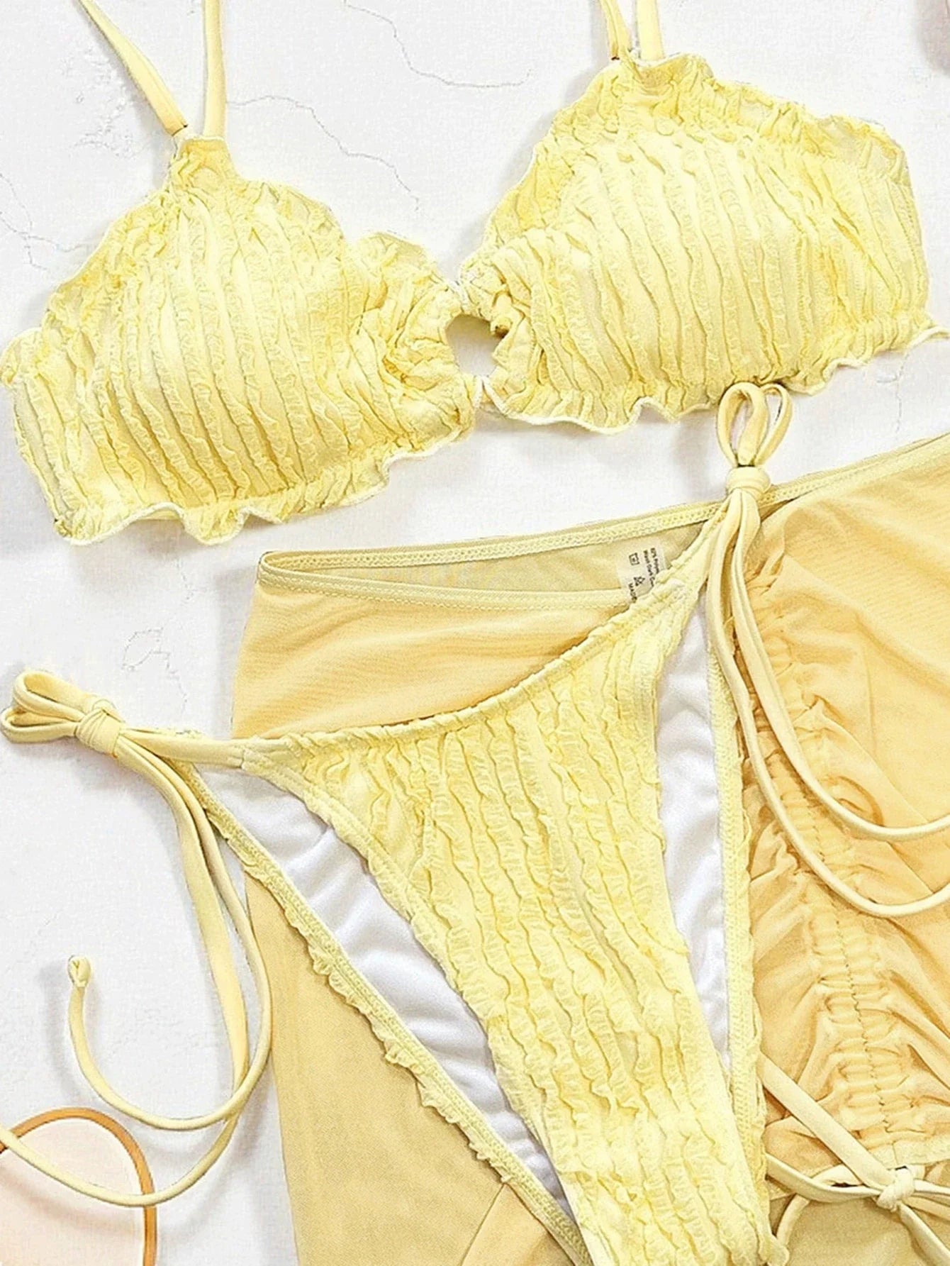 DEKA Mesh Skirt 3 Piece Bikini Set  Solid Ring 2026 Women Yellow Push Up Triangle Swimsuit Summer Bathing Suit Holiday Linked Cr