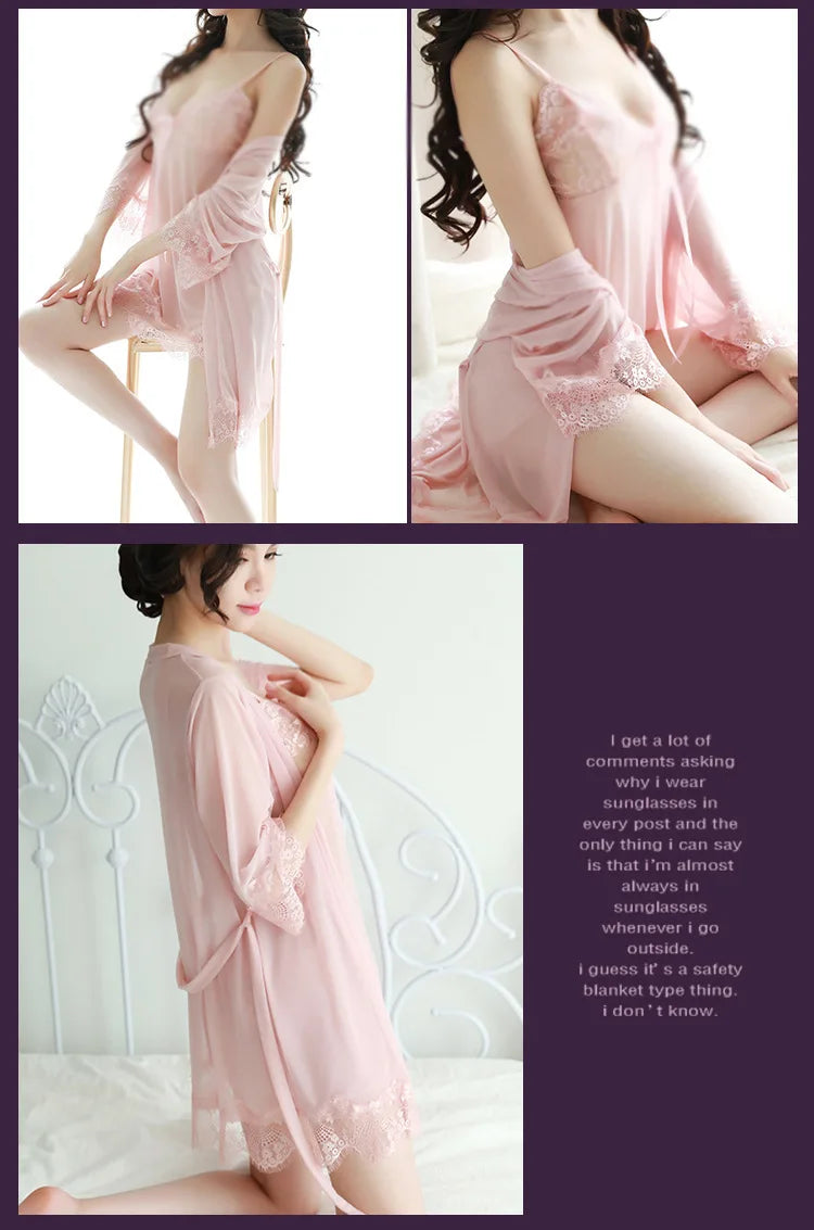 TJ large size see-through suspender sexy temptation lace nightgown temptation mesh pajamas