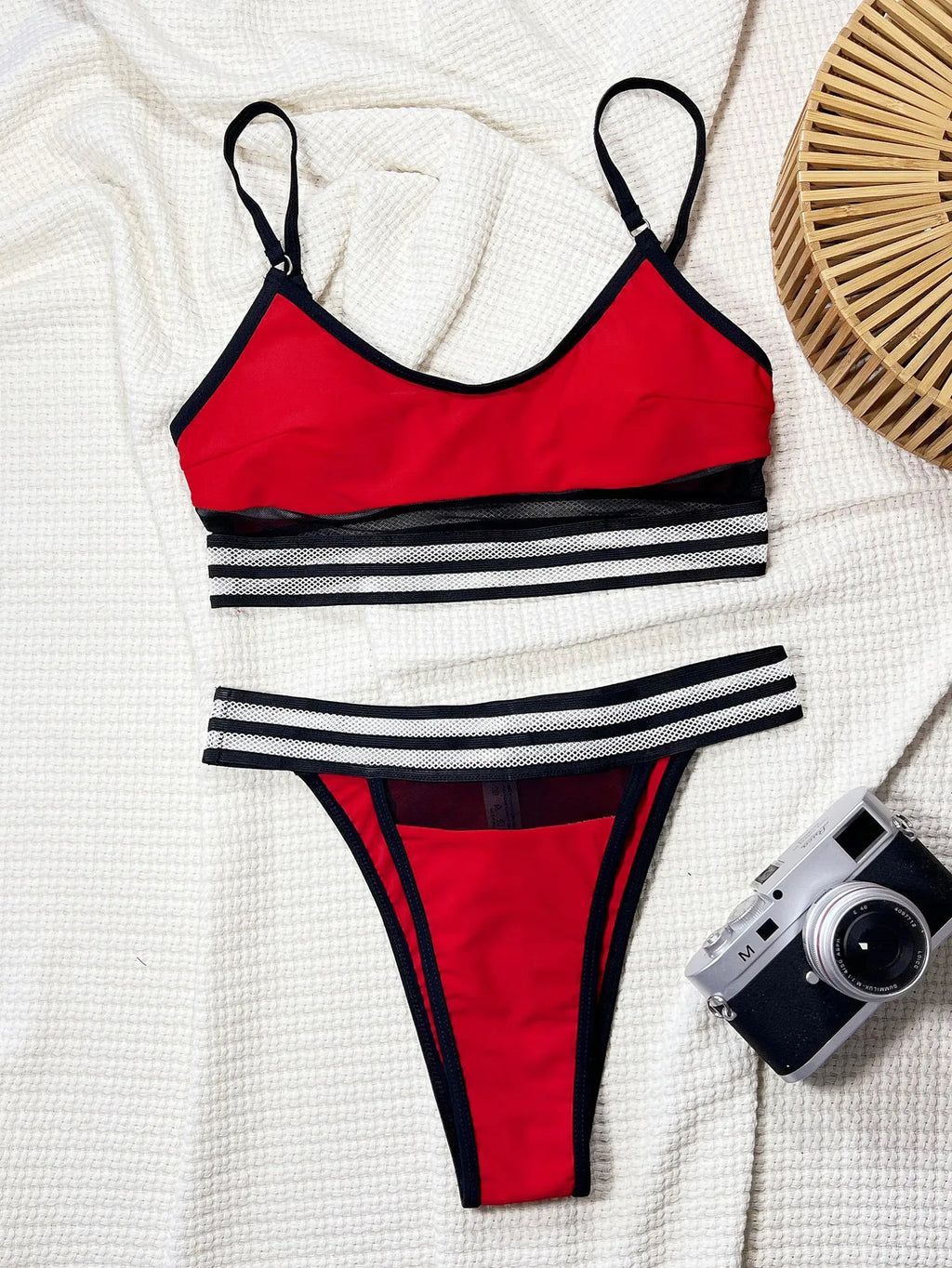 DEKA Women Red Bikini Matching Micro Swimsuits Women Striped Print High Waisted Sexy Push Up Two Piece Bathing Suits