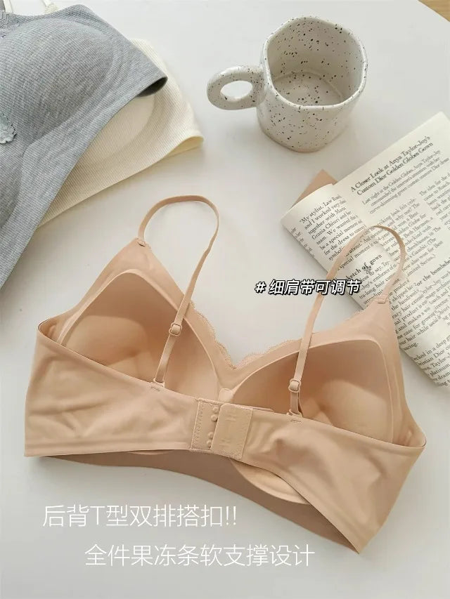 Wirefree Bra for Small Boobs Push Up Padded Strappy Summer Bralette Seamless Comfort Daily Wear Lightweight Thin Straps Lingerie