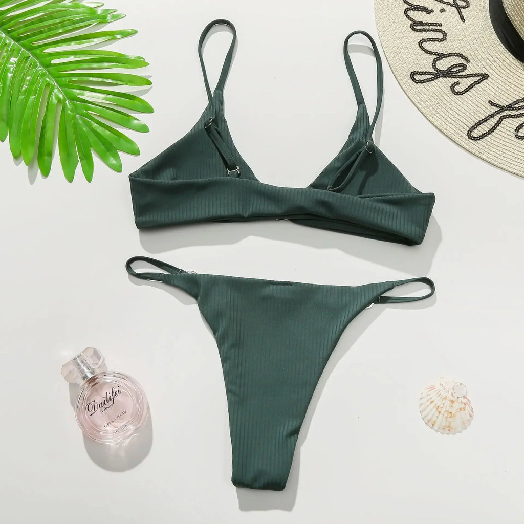 2026 New Women Micro Bikini Set Ring Decor Biquini Low Waist Swimsuit Sexy Backless Strappy Swimwear Beach Holiday Bathing Suit