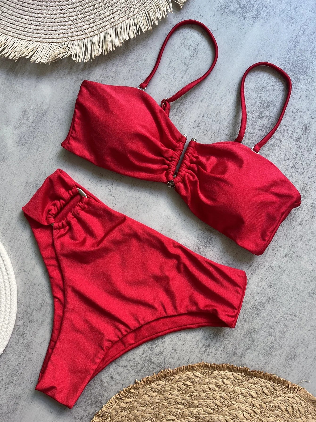 Shiny Sparkling U Shaped Female Swimsuit High Waist Bikini Women Swimwear Two-pieces Bikini Set Pool Bathing Suit Swim Beachwear
