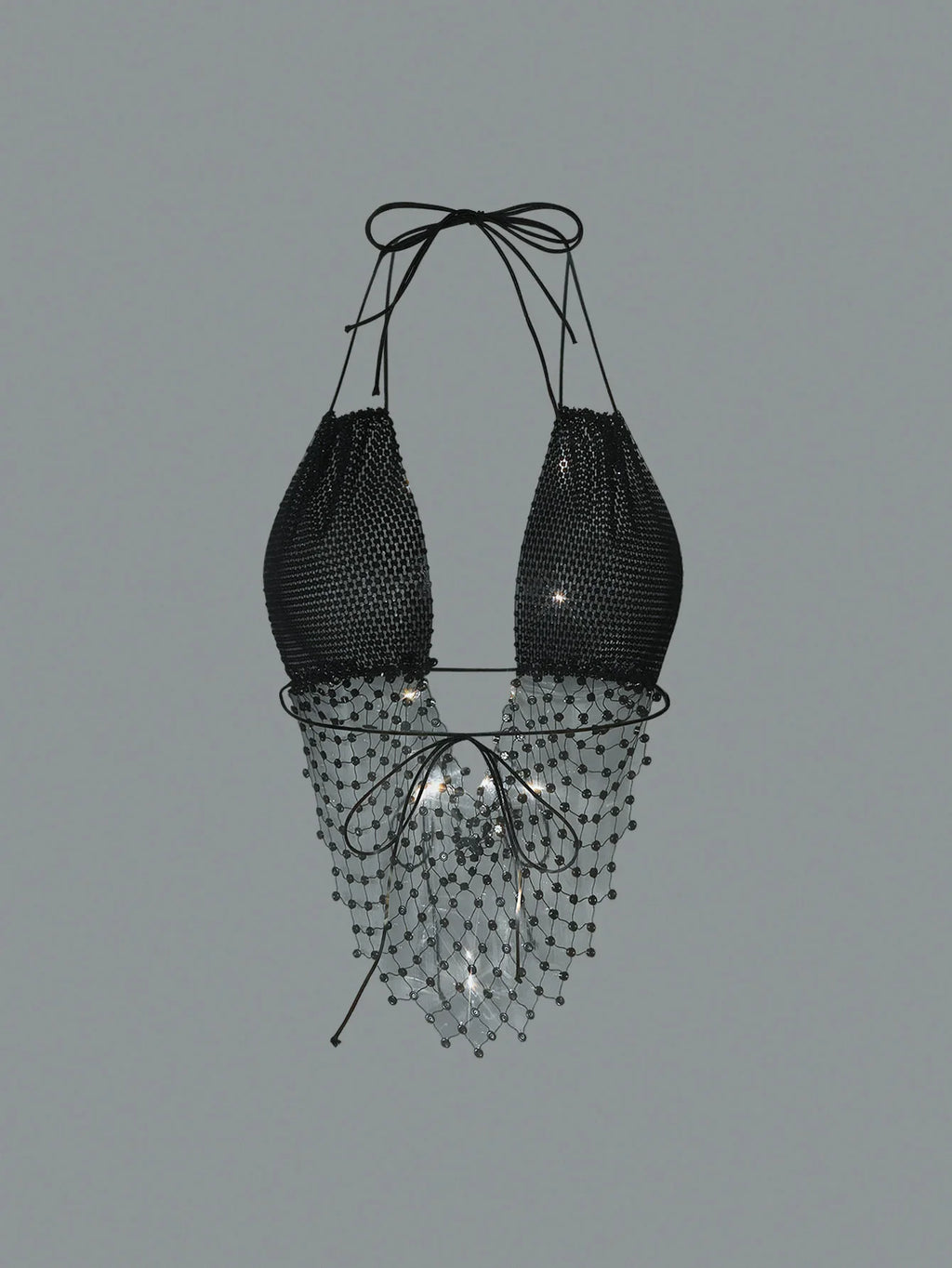 Sexy Women Rhinestone Halter Tops Tie-up Bling Body Chain Bra Going Out Lingerie Camisoles for Party Clubwear
