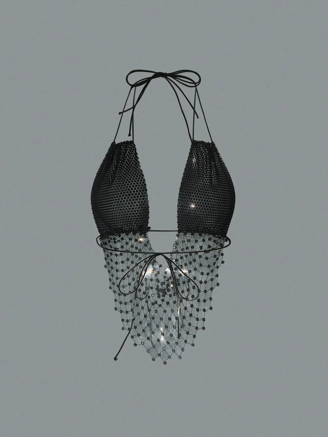 Sexy Women Rhinestone Halter Tops Tie-up Bling Body Chain Bra Going Out Lingerie Camisoles for Party Clubwear