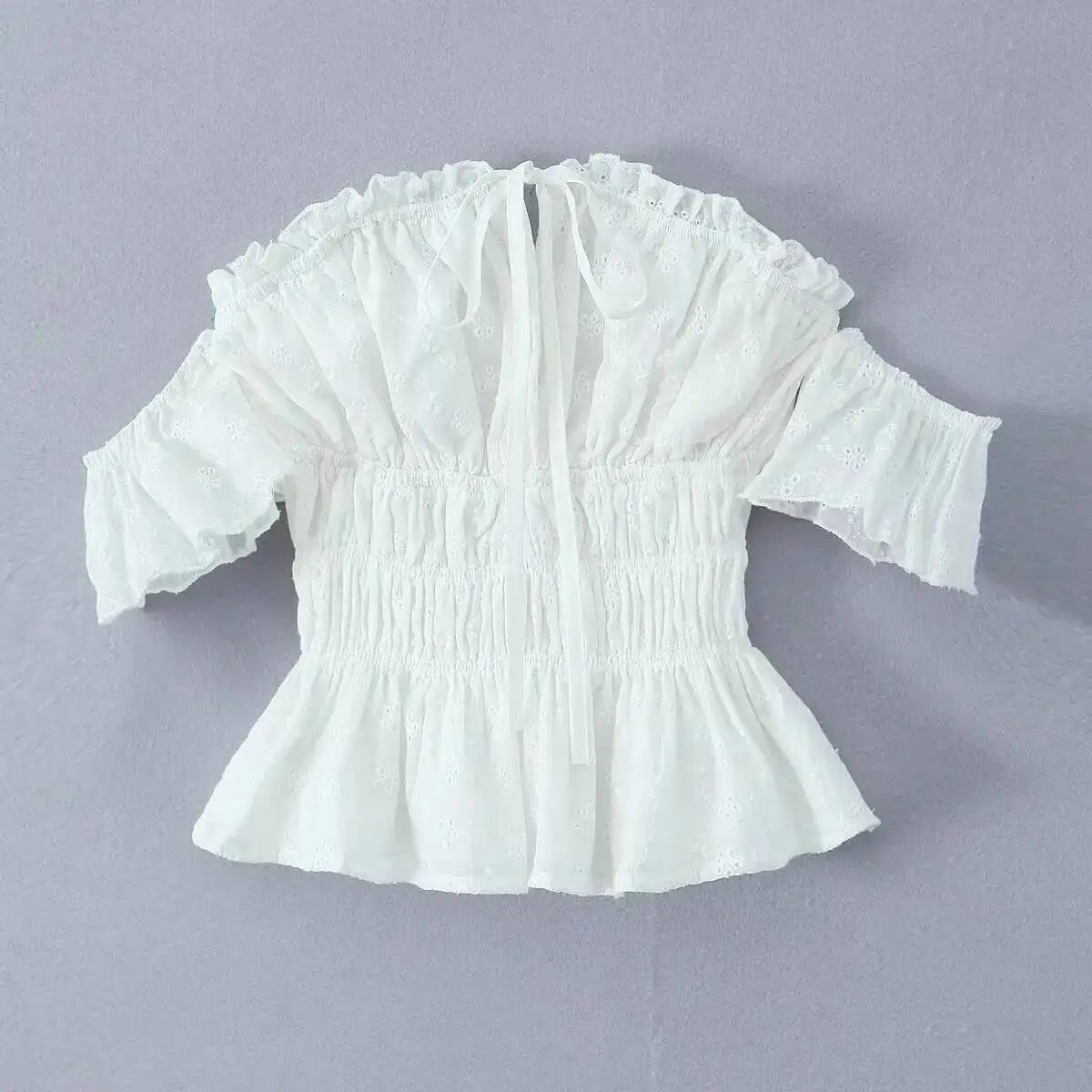 Spring New Style Elegant Ruffled One-shoulder Casual Top Shirt Womens White Off Shoulder Ruffle Waist Short Sleeve Casual OERV