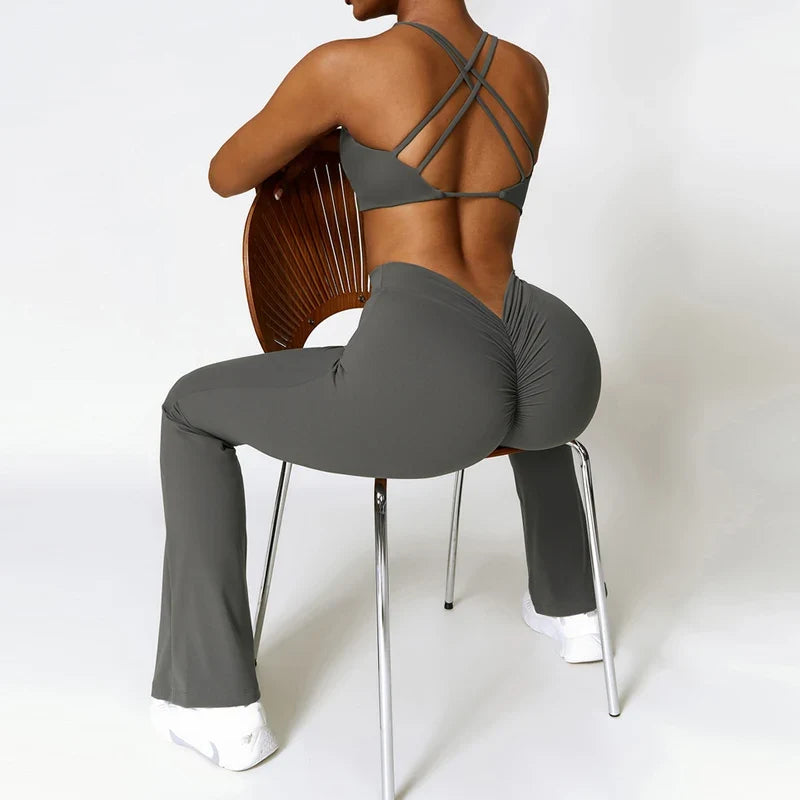 Sexy Sports Leggings Women V Back Scrunch Flares Leggings High Waist Yoga Flares Pants Push Up Gym Leggings Women Yoga Clothes