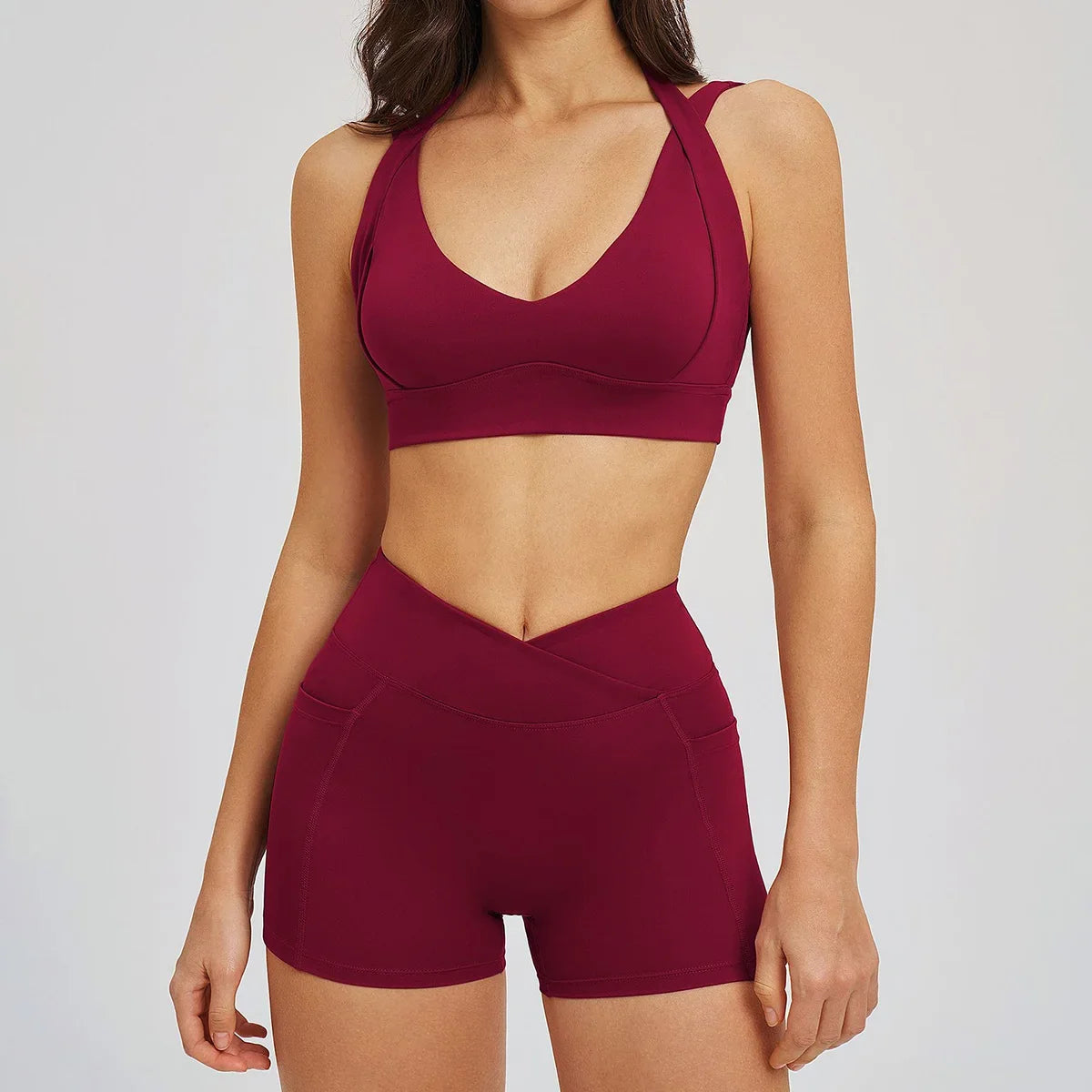 Women' Sports High Waist Shorts Set Fitness Cycling Elastic Sports Pants Yoga Bra Set Gym Sportswear Workout Set Athletic
