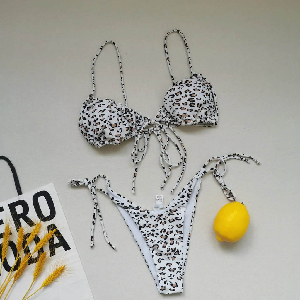 21 Colors New Sexy Bikini Women Solid Leopard Floral Print Swimwear Swimsuit Female Bandage Strap Beach Bikinis Set Bathing Suit