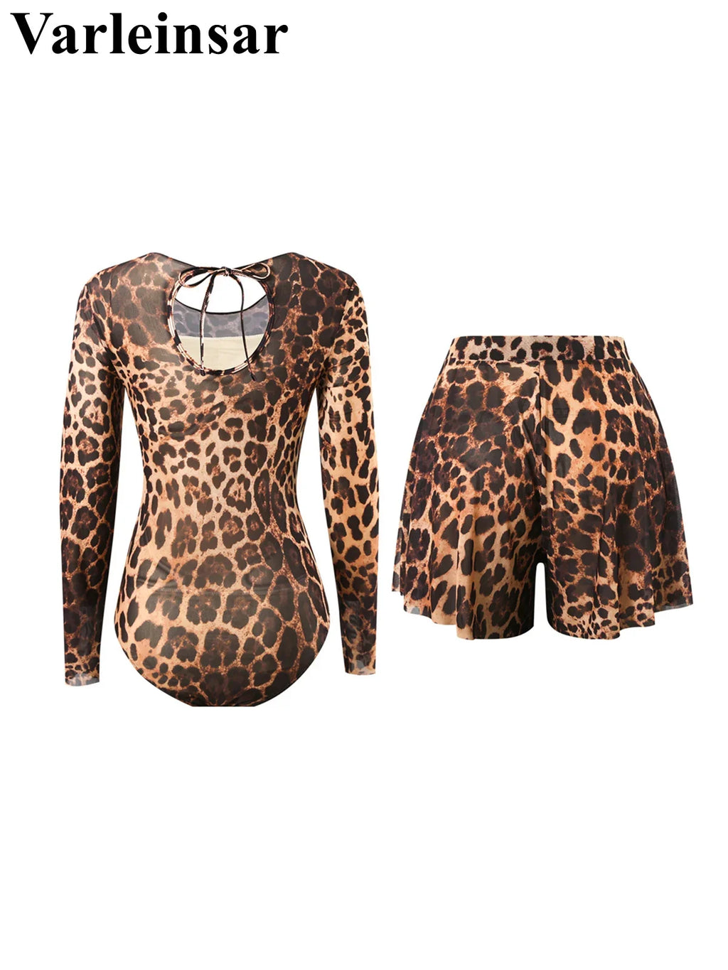 S - XXL New Sexy With Shorts Leopard Long Sleeve One Piece Swimsuit Women Swimwear Female Padded Bather Bathing Suit Swim V7348