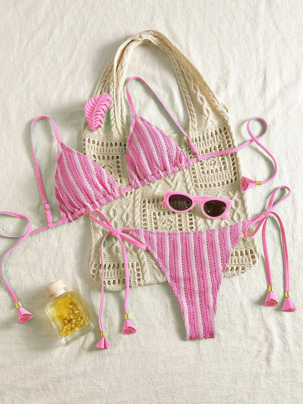 Sexy Orange Striped Bikini Set 2026 Women Halter Push Up Bra Tassel Bandage Thong Swimsuit Summer Holiday Bathing Suit Swimwear