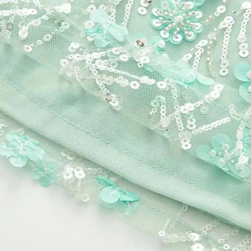 Fashion Floral Sequ Pearl Mini Skirt For Women Summer Vacation Beaded Hip Package Short Skirts Evening Party Lady Beach QH8J