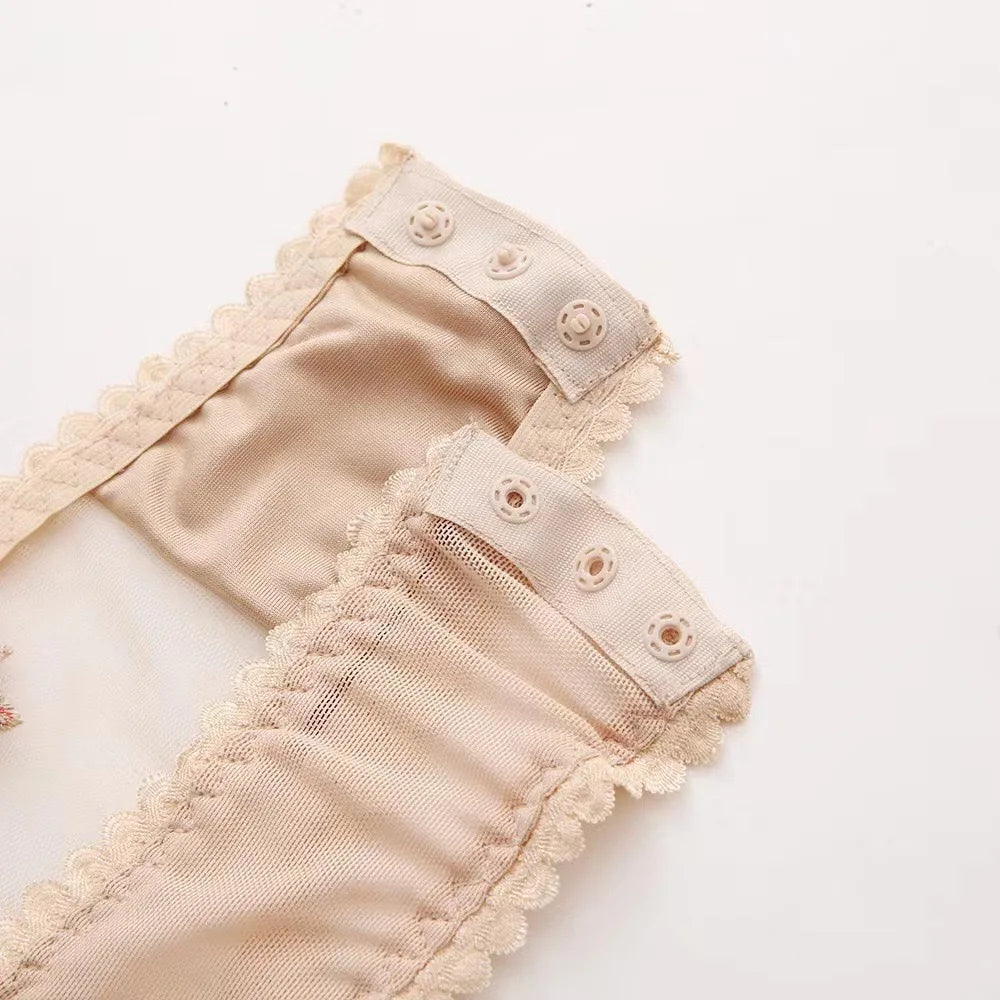 European and American new sexy embroidered see-through hollow one-piece sexy lingerie set