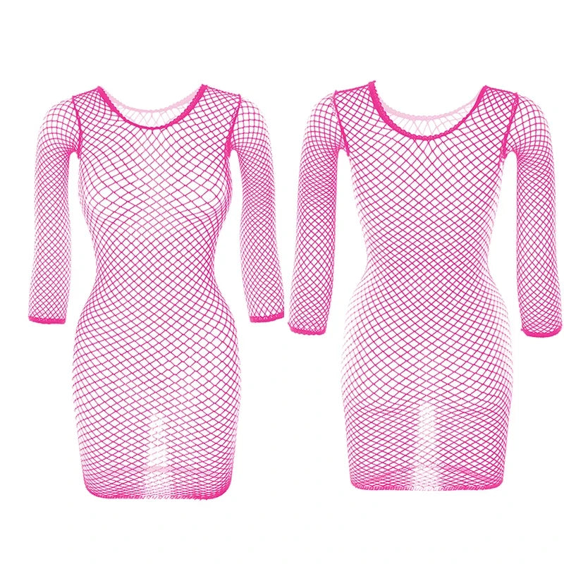 1PC Women Sexy Fishnet Beach Cover Up Long Sleeves Hollow Out Bodycon Dress See Through Summer Swimwear