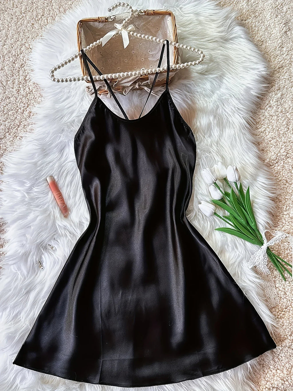 Women's Sleepwear Summer Ice Silk Stain Nightdress Sexy Backless Sleeveless A-Line Short Sleepdress Solid Color Nighties