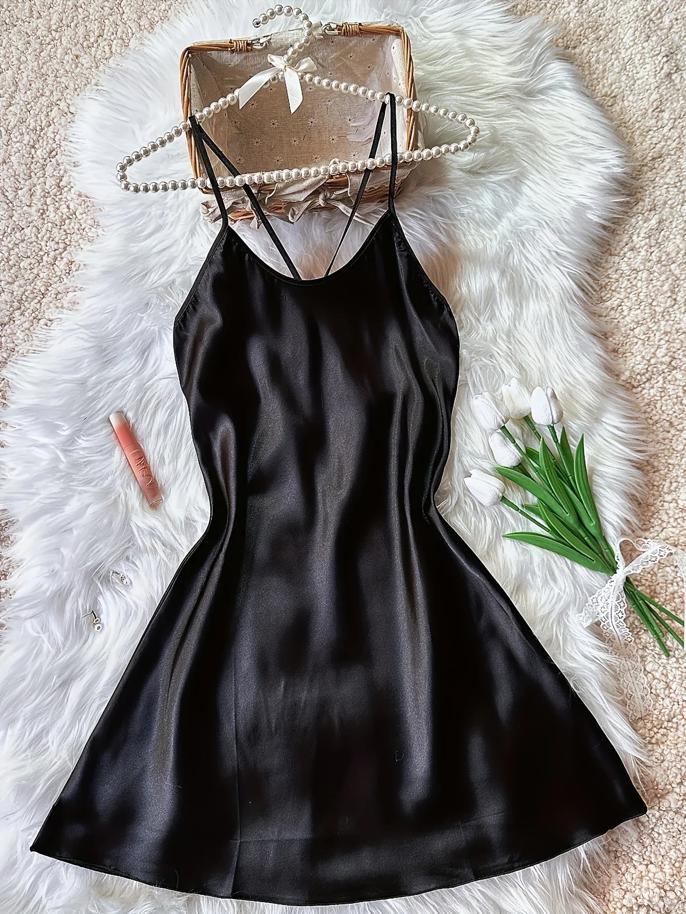 Women's Sleepwear Summer Ice Silk Stain Nightdress Sexy Backless Sleeveless A-Line Short Sleepdress Solid Color Nighties