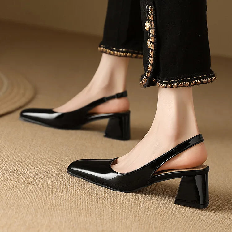 NASBAVI Women's Block Heels Pumps Shoes Elegant Summer Sandals Green Pink Close Toe Slingback Office Wedding Dress Shoes Female
