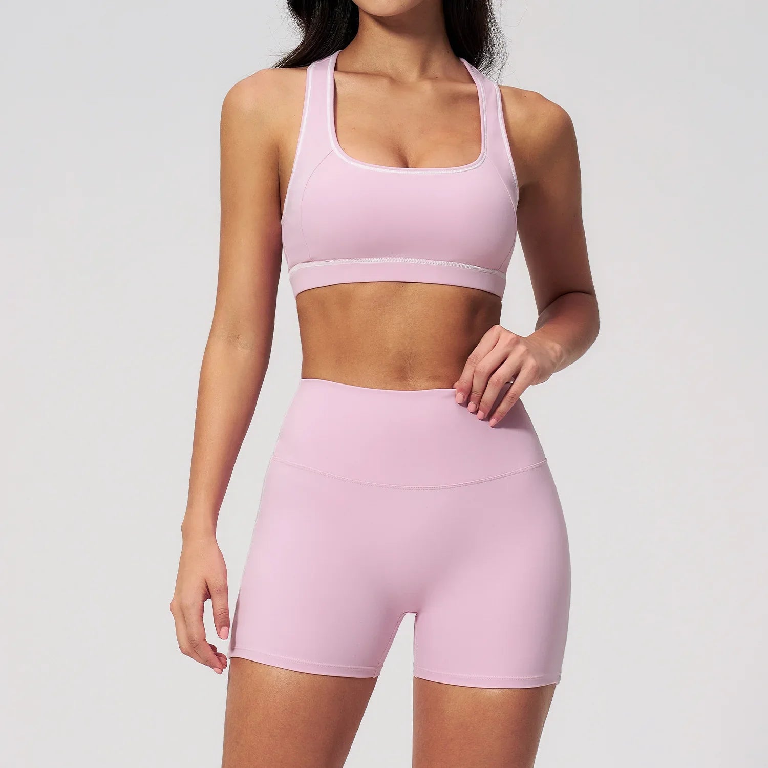 Summer New Color Contrast Yoga Set Women Tight I-shaped Back Sports Bra Versatile Fitness Suit High Waist Shorts Workout Clothes