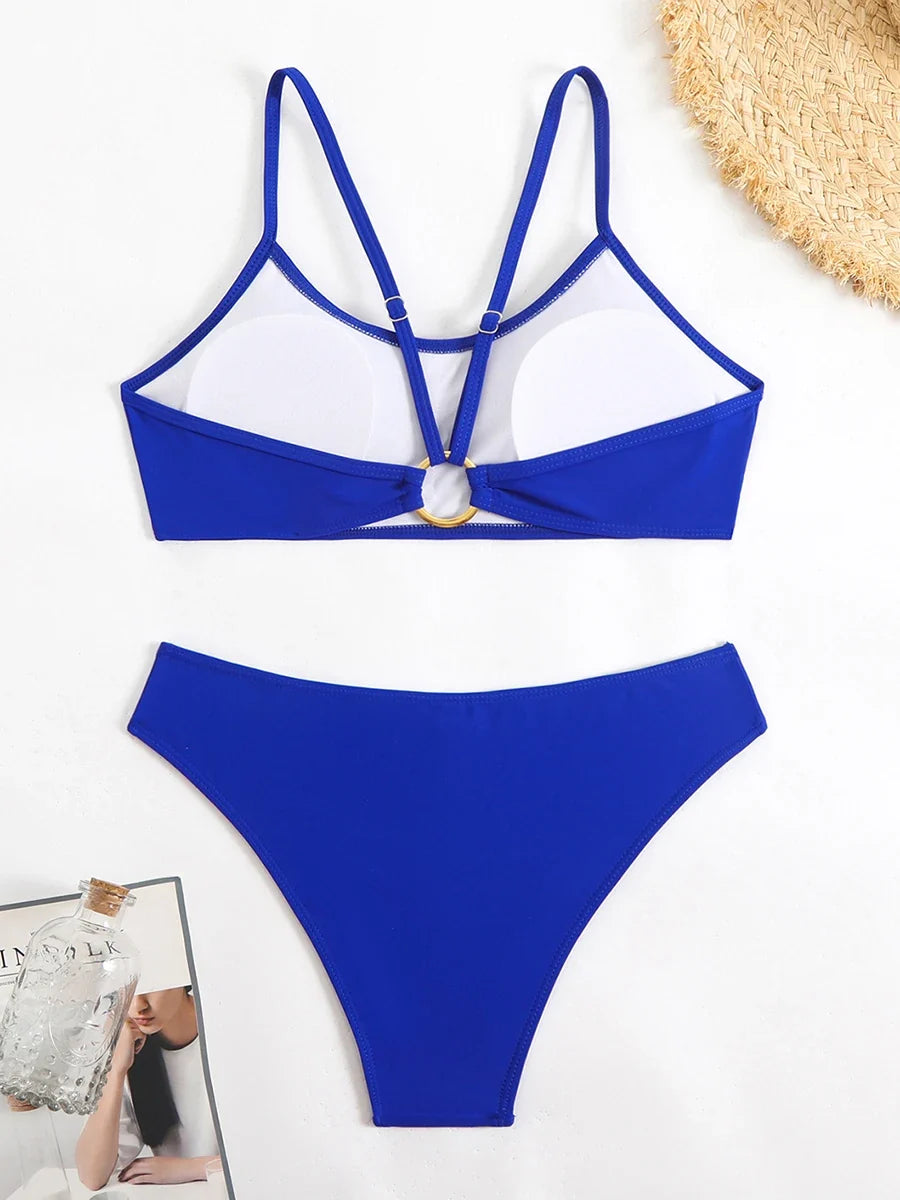 2025 Strappy Bikini Set Sexy Swimsuit Women Solid Padded Swimwear Female Bathers Bathing Swimming Swim Suit Beachwear