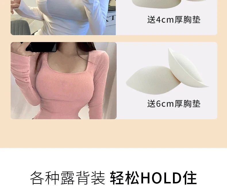 MOYISU Strapless Push Up Bra Underwear, Cross Back for Small Chest, Padded Enhancer Adhesive Lift to Look Bigger, Deep Plunge