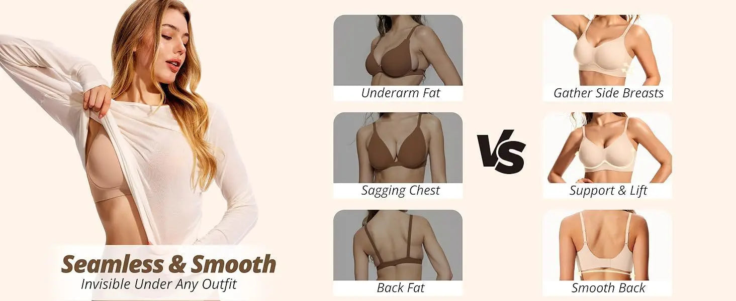 Women's Jelly Bra Wire-free Seamless 3/4 Cup and Thin Molded Bra Soft Support Underwear Comfortable Push-up Bra