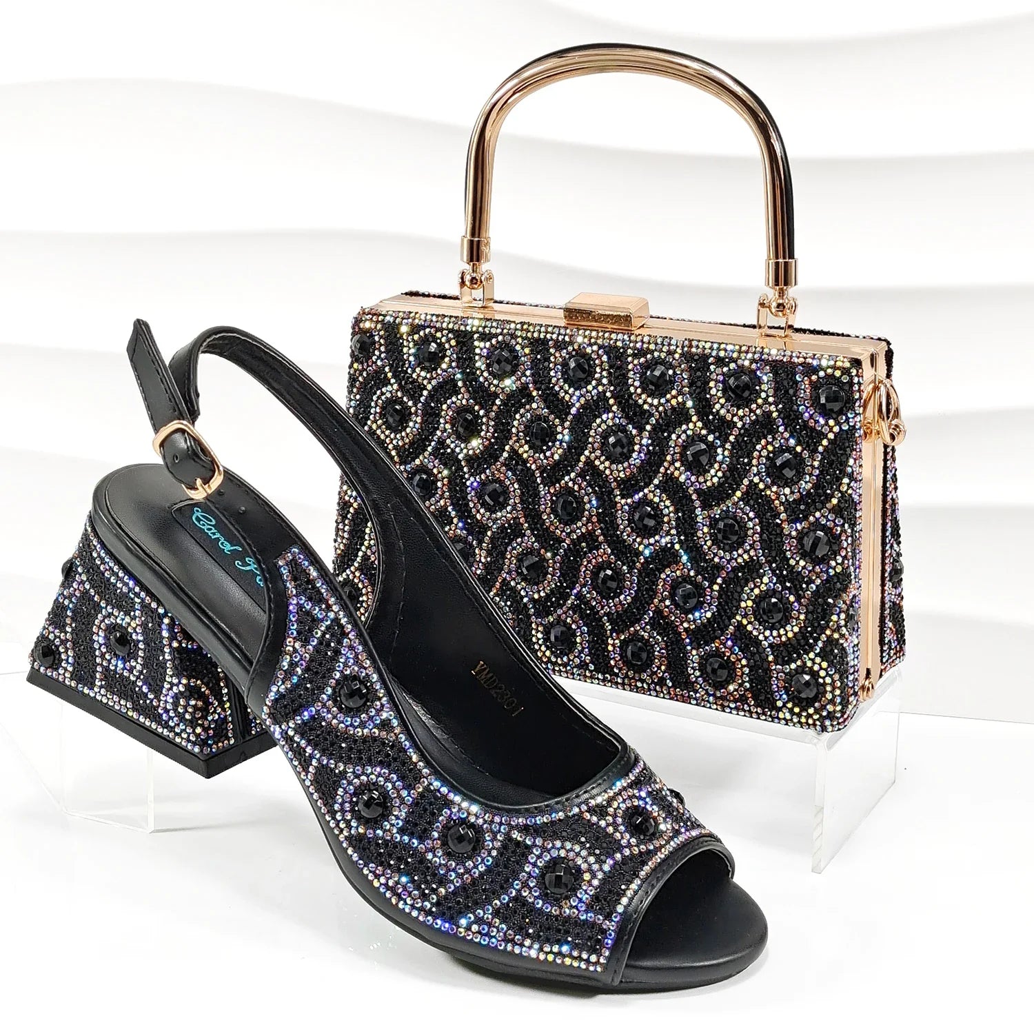 doershow Italian brown Shoes And Bag Sets For Evening Party With Stones Italian Leather Handbags Match Bags!   HMP1-21