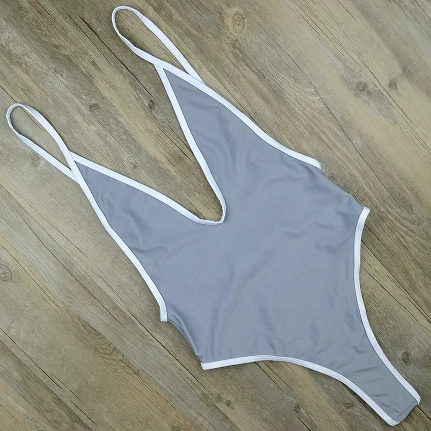 2025 Deep V Neck Thong Swimwear Women One Piece Swimsuit Female Trikini High Cut Monokini Backless Bathing Suit Swim Bodysuit