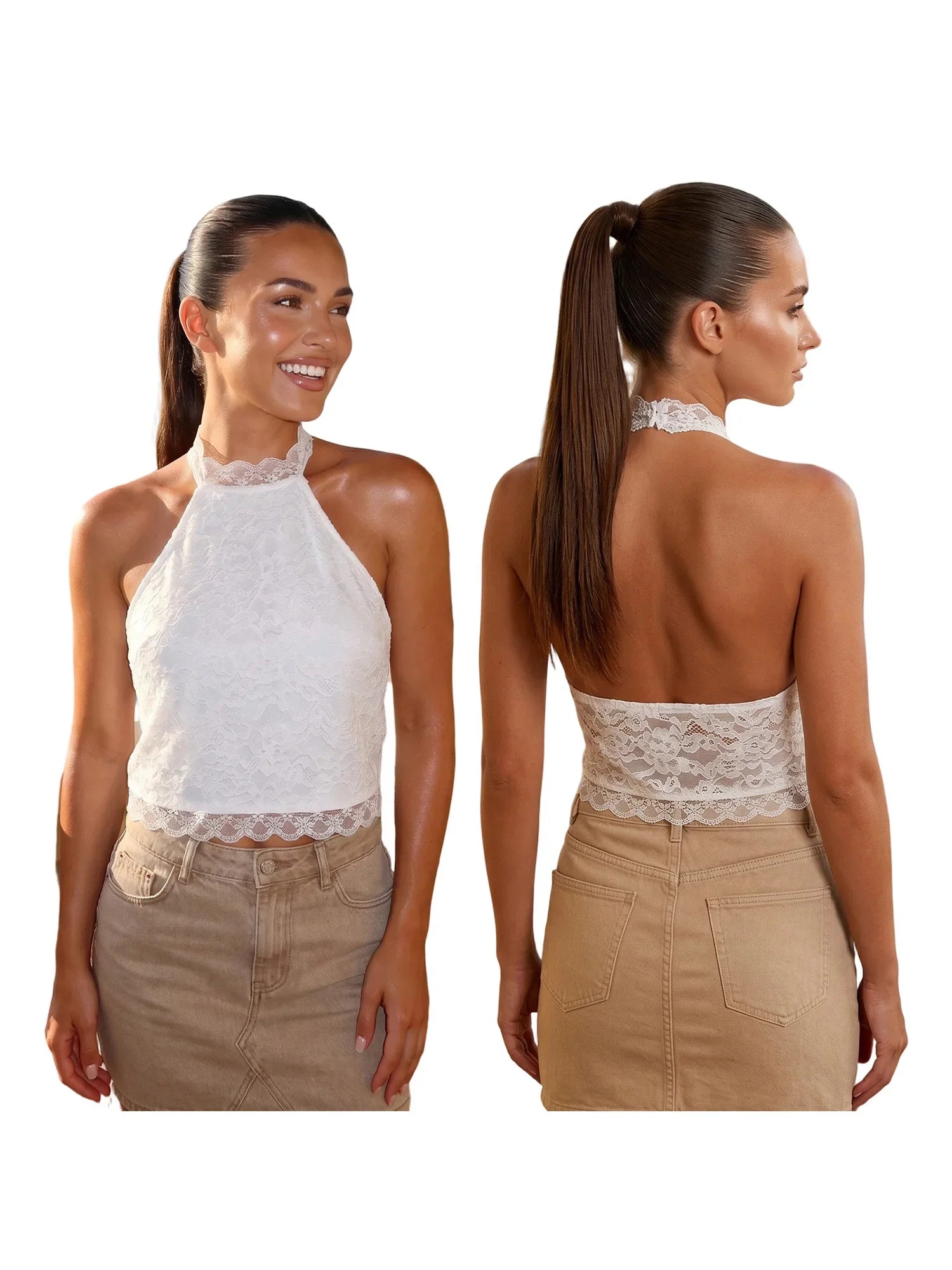 Women's Open Back Lace Tops Sleeveless Halter Slim Fit Tank Tops Summer Retro Sleeveless Vest Shirts