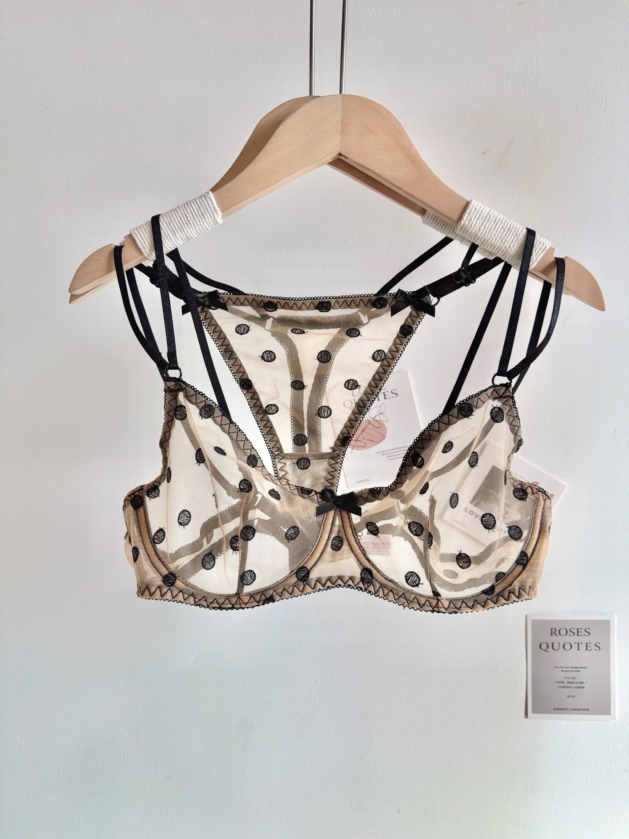 French Style Lace Underwear Set | Sexy Dotted Mesh Bra & Thong for Large Bust, Ultra Thin Slimming Anti Sag Lingerie MOYISU S-XL