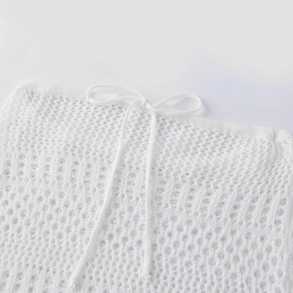 Women’s Knitted Mini Dress Sleeveless Strapless Hollow Out Dress Summer Bikini Cover Ups