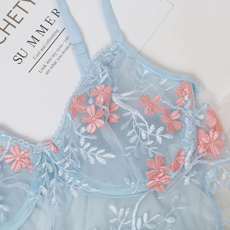 Porn Women 2 Pieces Sexy Lingerie Set See Through Lace Floral Bra Brief Underwear Erotic Lingerie Sets