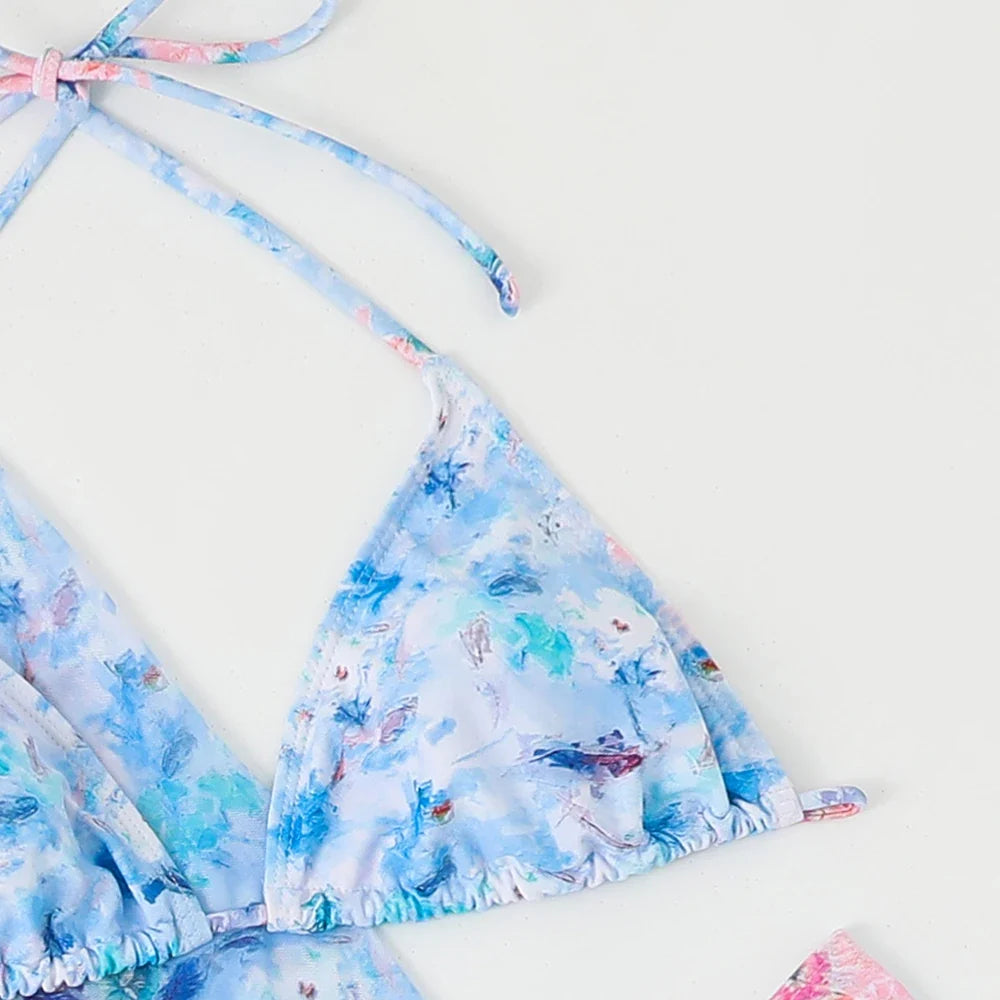 4 Pieces String Bikinis 2026 Women Sexy Swimwear Female Floral Swimsuit Bathers Bathing Swimming Swim Suit Beachwear Summer