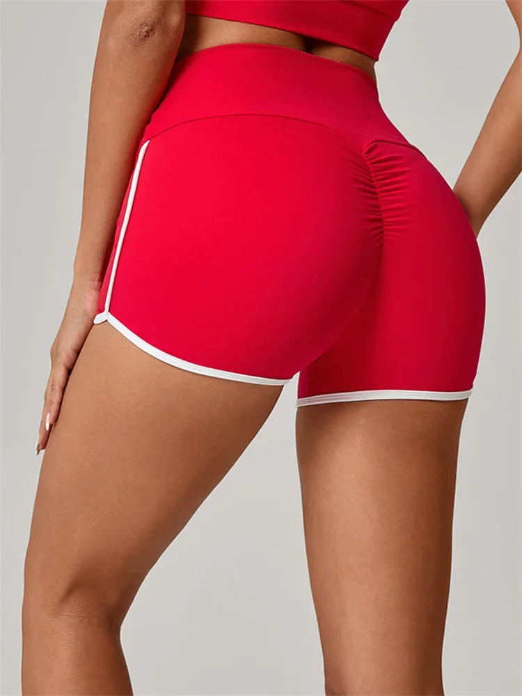 Color Blocking Patchwork Yoga Shorts Women Tight Fitting Peach Hip Lifting Sports Pants Gym Running Bike Wear Leggings