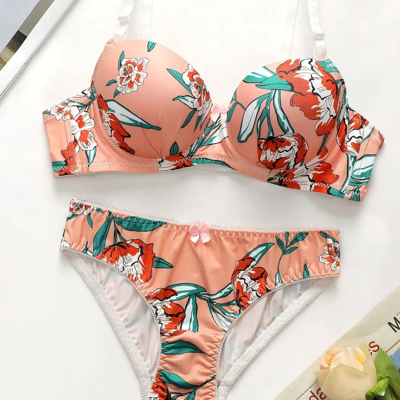 party print 2-piece braissere fashionable Island vacation pull up women's Lingerie bra with steel support sexy underwear A2138