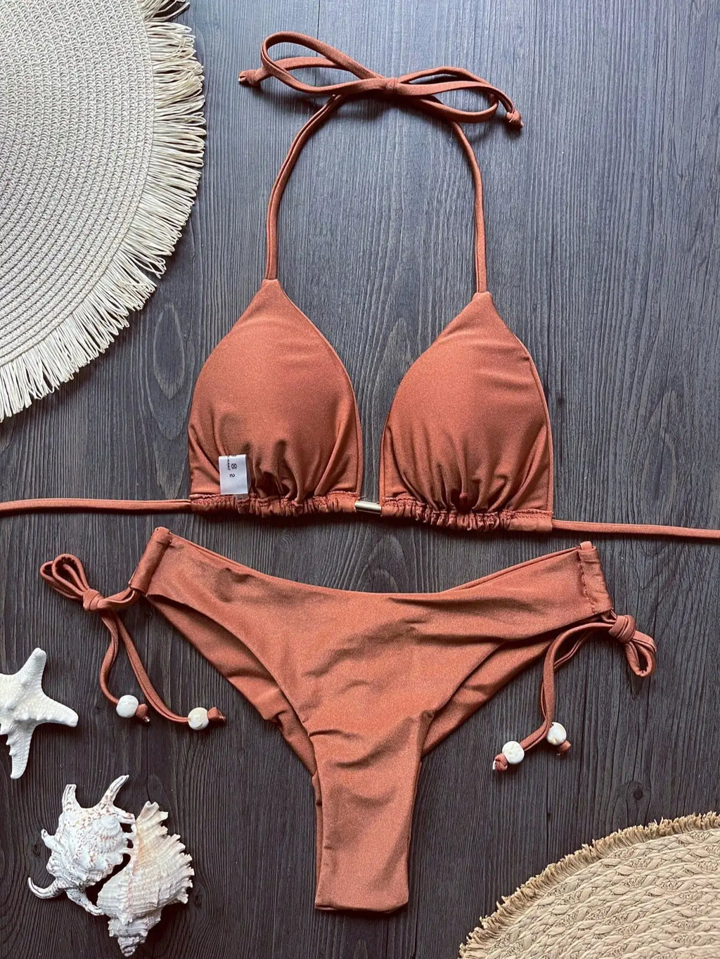 New Solid Color Bikini Set 2026 Women's Swimsuit Hanging Neck Rope Split Swimsuit 2-piece Set Summer Beachwear