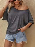 Loose Bat Wing Casual T-Shirt Summer Loose One Shoulder Top