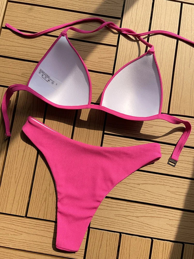 2025 Halter Bra Cup Bikini Women Swimsuit Female Push Up Swimwear Two Pieces Bikini set Brazilian Bather Bathing Suit Swim Lady