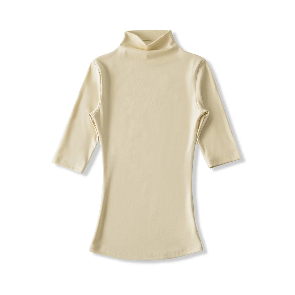 New Pure Desire Style High Neck Slim Fit Base Solid Color Casual T-Shirt Charming For Woman Elegant Fashion Soft T-Shirt M8IL