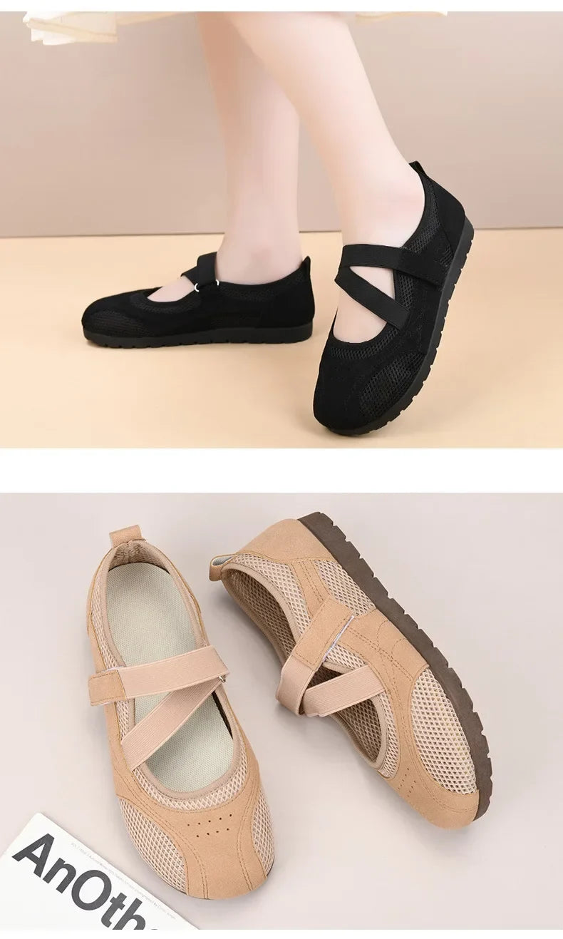 Women's Casual Comfortable Breathable Openwork Mesh Flat Sandals Thin Sole Fashionable Versatile Women's Shoes
