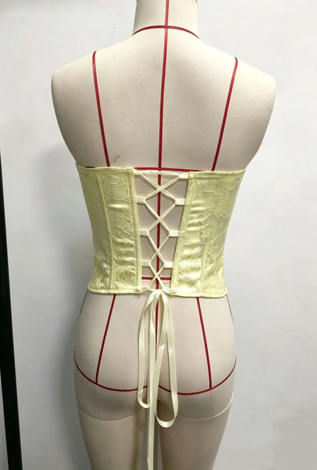 Sexy Yellow Woven Rose Jacquard Tank Top Women Strapless Steel Ring Slim Fit Fishbone Vest Summer Back Criss Cross Party Corset