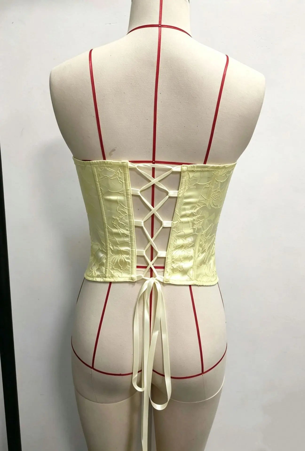 Sexy Yellow Woven Rose Jacquard Tank Top Women Strapless Steel Ring Slim Fit Fishbone Vest Summer Back Criss Cross Party Corset