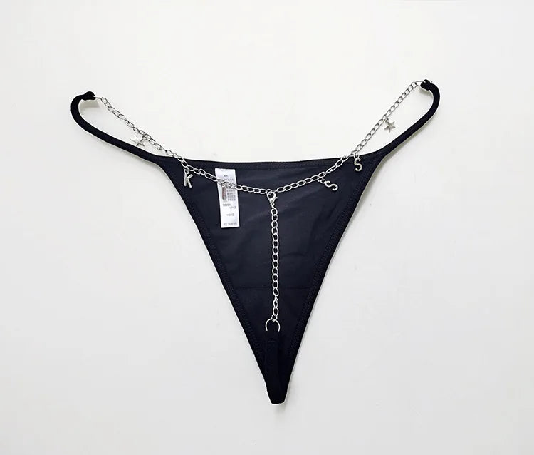 Metal Chain Hot Sexy Women Panties Cotton G String Girls Briefs Letter Thong Erotic Female Underwear Low Waist Intimates