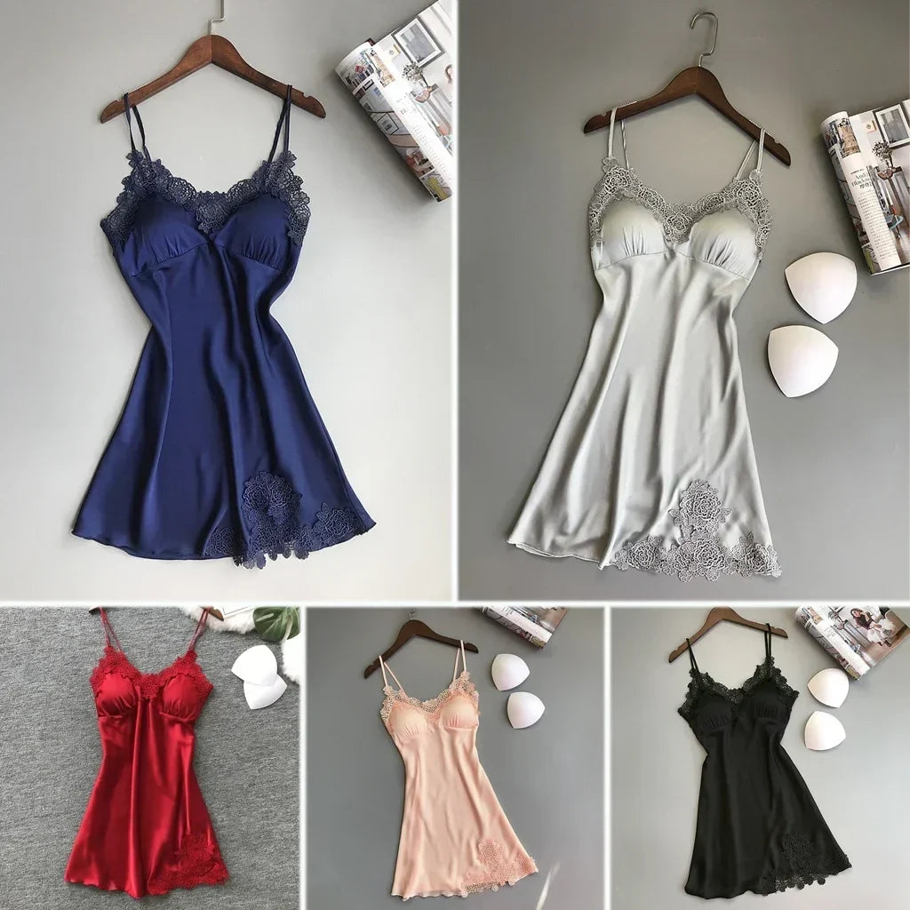 Sexy Pajamas Women's Silk Suspender Nightdress Ladies Spring And Summer Ice Silk Thin Halter Home Service Satin Night Dresses