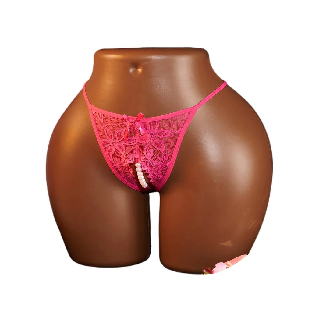1Pcs Women Lace Beading Panties Ladies Erotict Crotchless Thongs G-string Lingerie Sexy Underwear Crotch-Pearls Ornament Briefs