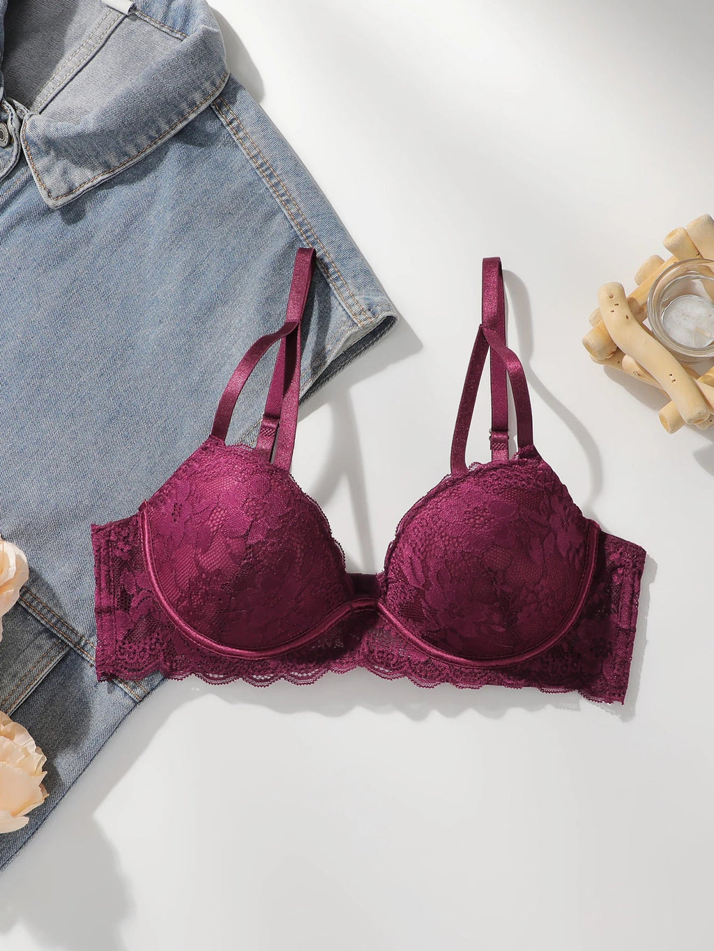 pure desire Bra for Women – 3/4 Cup Underwire Push Up Bra lace sexy Lingerie party brassiere  (B-C Cup)L2957