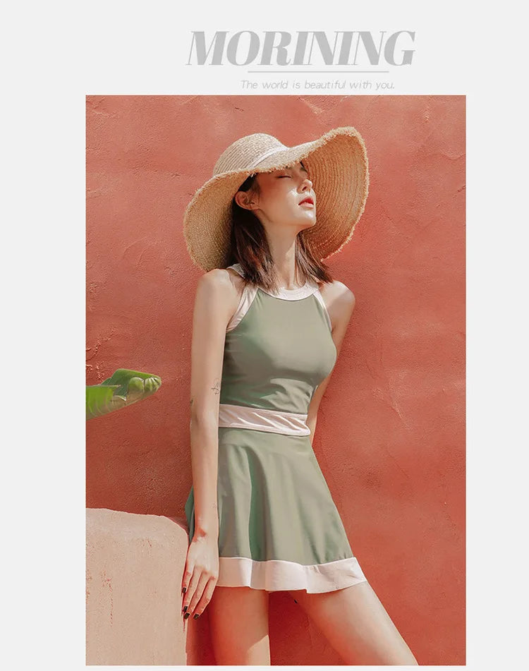 New Super Fairy Skirt-style One-piece Waist-covering Belly Slimming Conservative Steel Support Gathered Swimming Suit