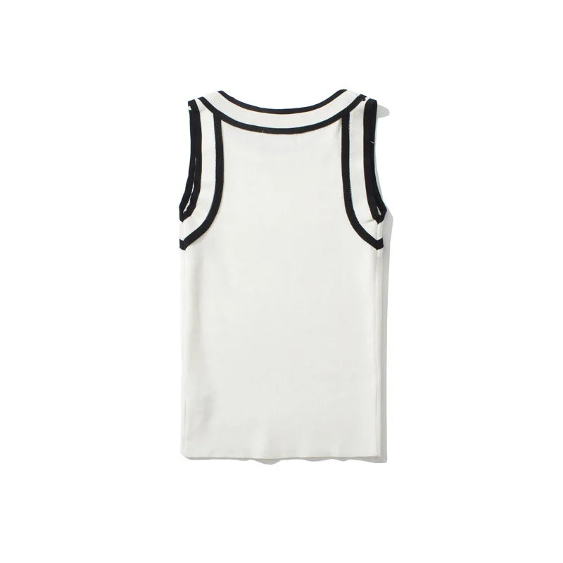 Slim-fit Color-blocked Sleeveless Tank Top For Women Spring Round-neck Slim-fit Hot Girl Knit Short Top Casual Style 77RB