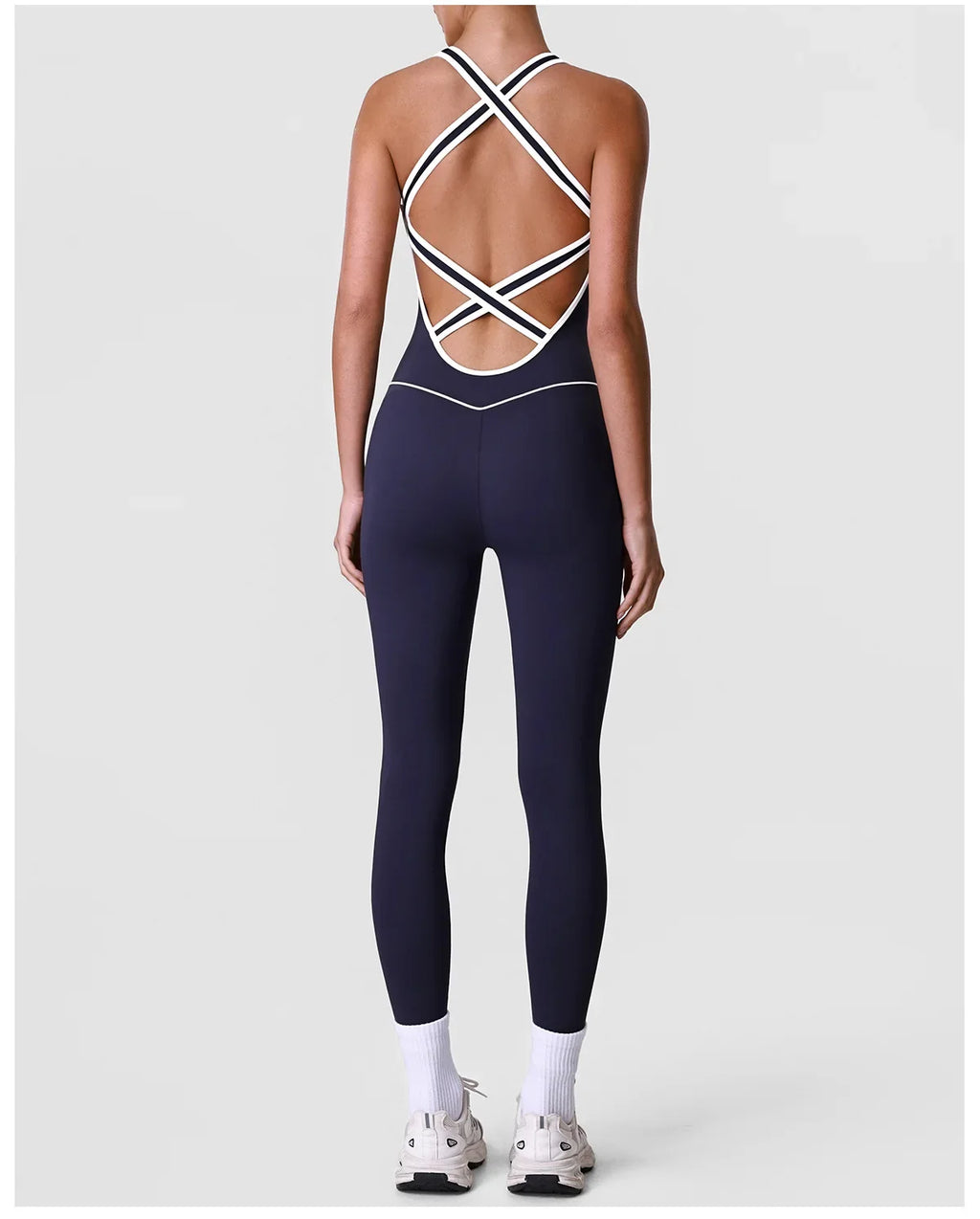 High Stretch Body Shaping Yoga Jumpsuit Women Black Patchwork Hollow Out Back Cross Fitness Sports One Piece Workout Bodysuits