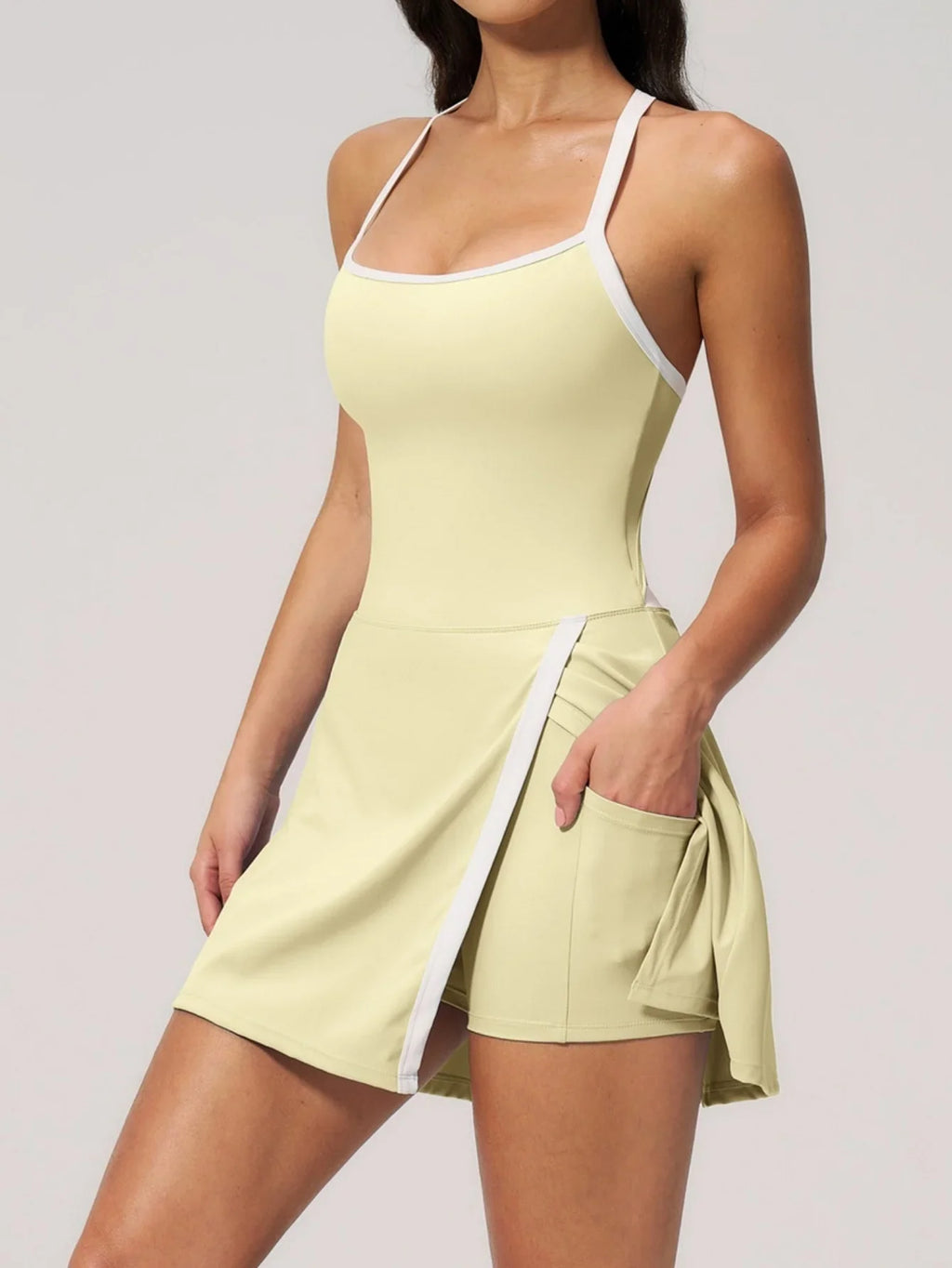 Naked Women's Tennis Dresses for Women Breathable Back Hollowed Out Sleeveless Mini Dress Built in Shorts Tight Sports Skirt